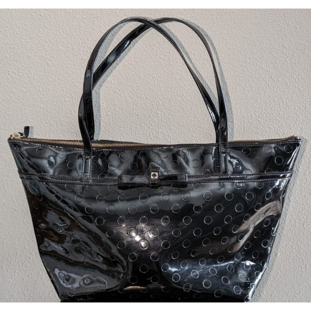 Kate Spade Camelia Street Tote Top Handle Large Black with Tan Fabric Interior
